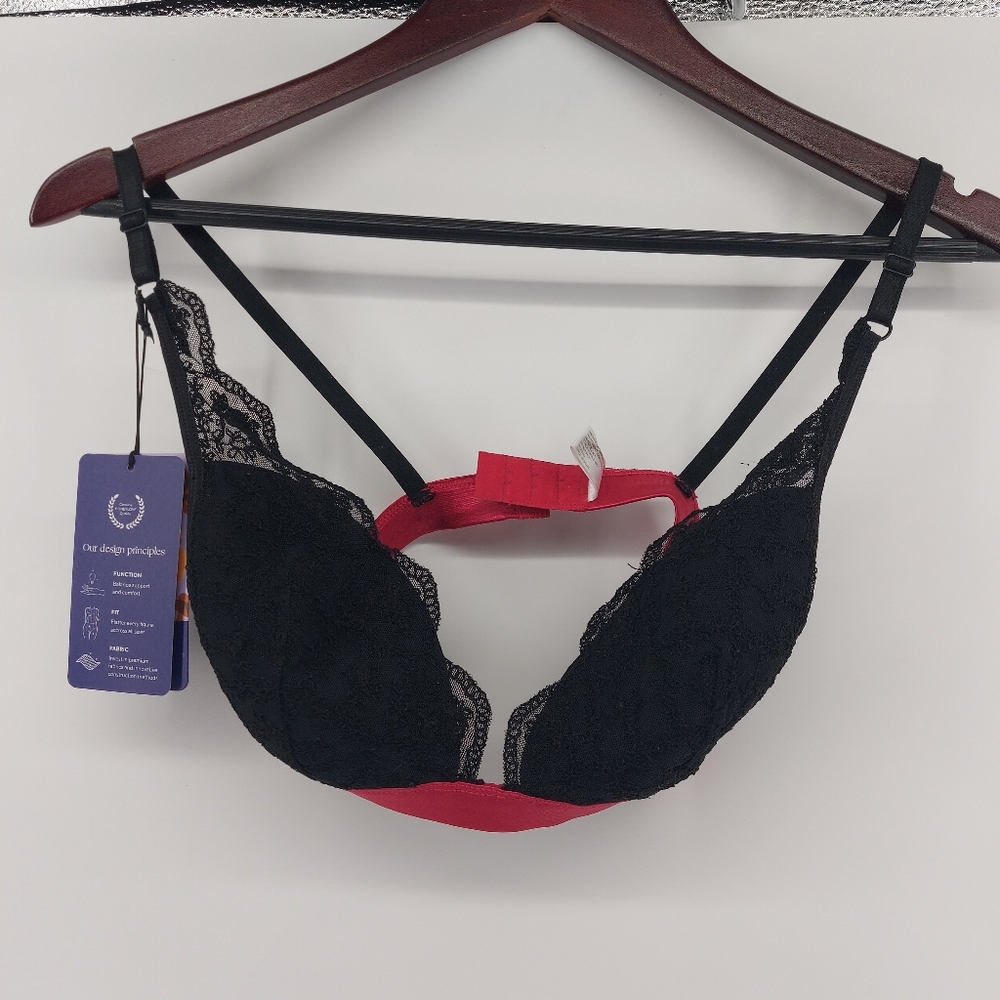 Honeylove Lace Black Push Up Bra with Pink Band Size 34C